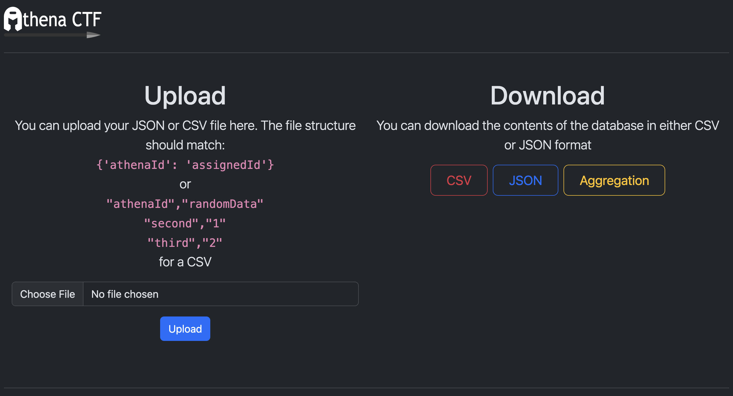 Athena CTF admin interface — user provisioning and result export